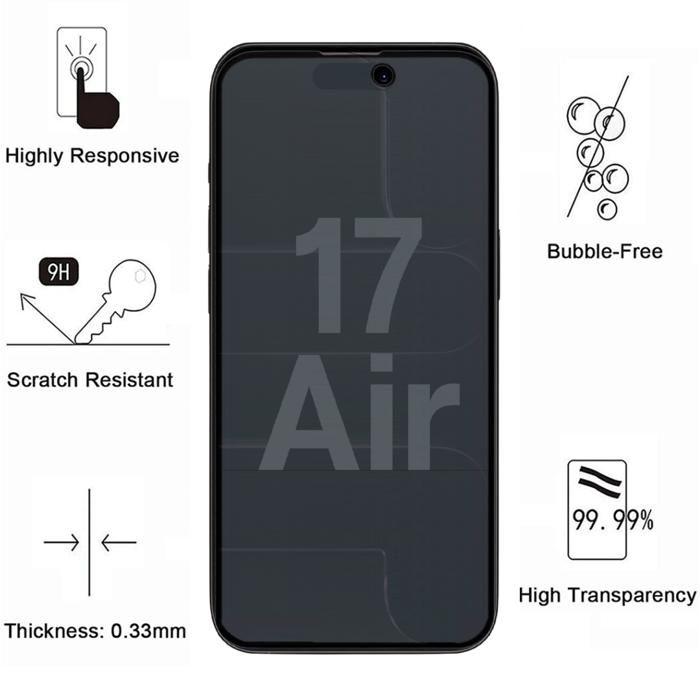 Verre Trempé - PHONILLICO - iPhone 17 AIR - Pack 4 - Anti Espion - Résistant aux rayures
