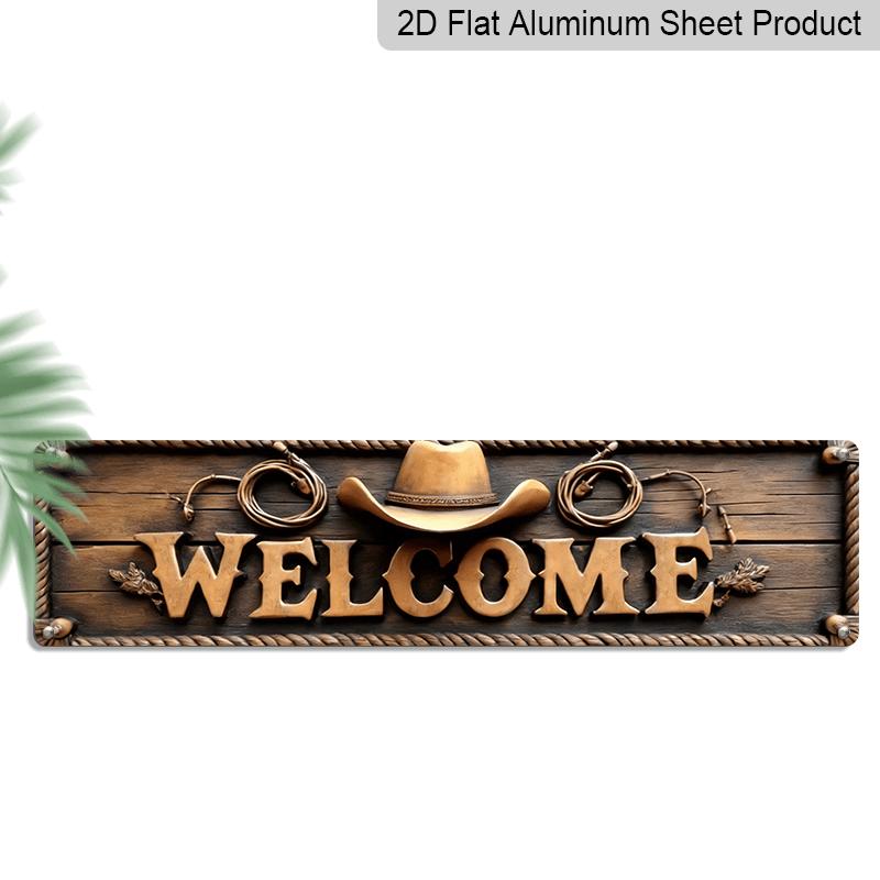 

2D Aluminum Decorative Sign- Welcome Sign in A Rustic Style, Featuring A Cowboy Hat and Rope Wall Decor, Designed with A Western Theme for Farm, Bar 40cm x 10cm