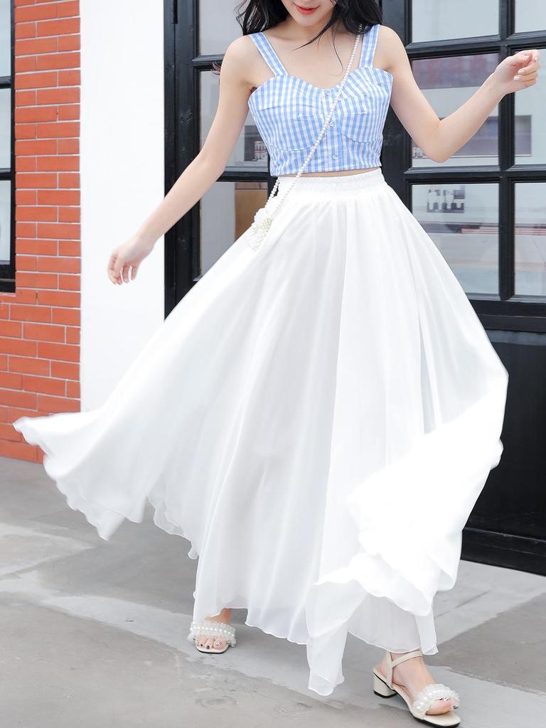 Elegant Spring Chiffon Swing Dress - A-Line Layered Beach Fairy Skirt for Women