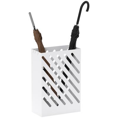 Umbrella Stand with Drip Tray, 4 Hooks, Steel, 28L X 14W X 41H Cm, White
