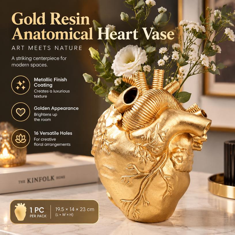 European Style Resin Anatomical Heart Vase with Multi-Hole Design