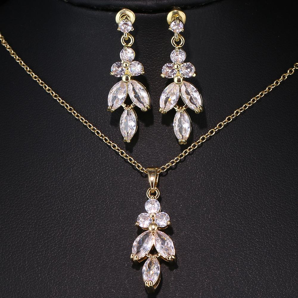 Emmaya Fasion Drop Design Cubic Zircon Stud Earring NeckalceLuxury Gift for Women Pendant Jewelry Set Party Gift
