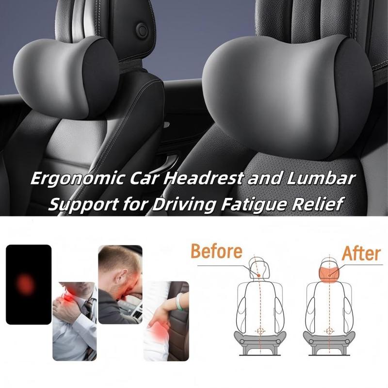 Car Headrest & Lumbar Support Cushion Kit, Ergonomic Driving Fatigue Relief Seat Memory Foam Neck Back Rest Pillows