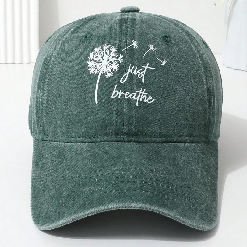 Trendy Dandelion Just Breathe Baseball Cap Washed Sun Hat For Men Women Outdoor Casual Hats Spring And Autumn Outdoor