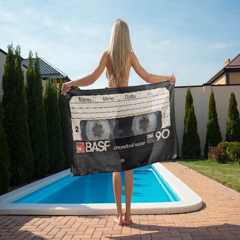 Vintage Cassette Tape Design Lightweight Microfiber Beach Towel - Quick-Dry, Sand-Free, Machine Washable, Perfect for Pool, Camp