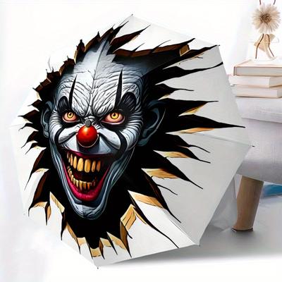1pc Horror Clown Face Automatic Opening/closing Umbrella, Compact Travel Umbrella - - Festive Accessory, Sturdy Ribs Yy250807105