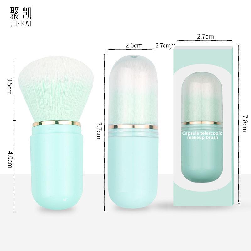 Přenosná zatahovací sada štětců na make-up v kapsli s víčkem - Obsahuje štětce na tvářenku, setting a pudr