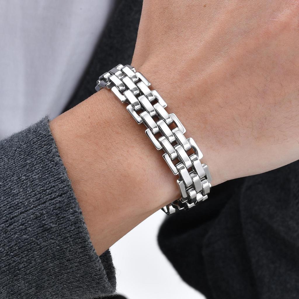 Vnox Stylish Strap Chain Bracelets for Men Boys Gift Jewelry, 10.7MM Wide Stainless Steel Links Wristband, Father's Day Gift Dad