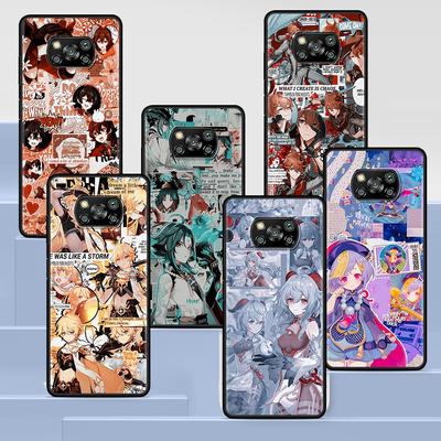 Custodia Anime Genshin Impact per Xiaomi Poco X3 NFC M3 M4 Pocophone F1 F3 Redmi Note 9s 9 8 10 Pro Nera Morbida Copertura per Telefono Coque