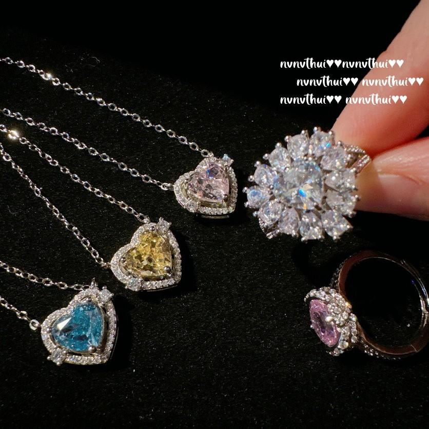 Papalacha Pink Love Gemstone Necklace, Rich Family Gold, Plated With 18K Gold, Sea Blue Zircon Ice Flower Cut, Neck Chain.
