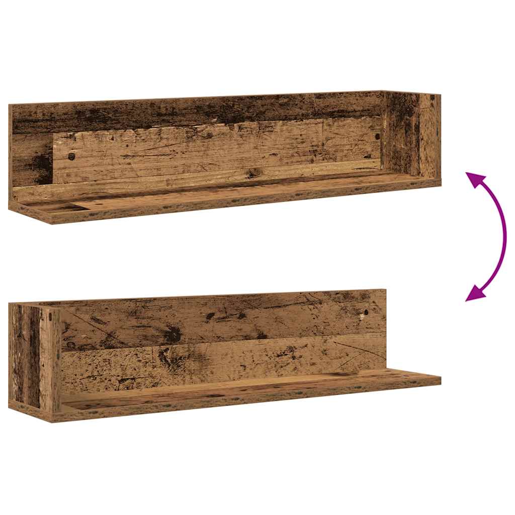 Wall Shelves 2 Pcs Vintage Wood Look 75 X 16.5 X 16.5 Cm Engineered Wood