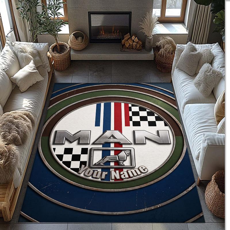 MAN Truck Crystal Velvet Rug, Custom Name Text Personalized Non‑Slip Floor Mat for Home Decor Gift