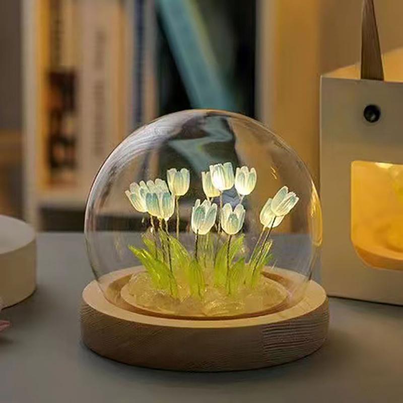 Led Tulip Small Night Lamp Artificial Flower Bedroom Ins Sleep Light Birthday Gift Girls Room Flower Ambience
