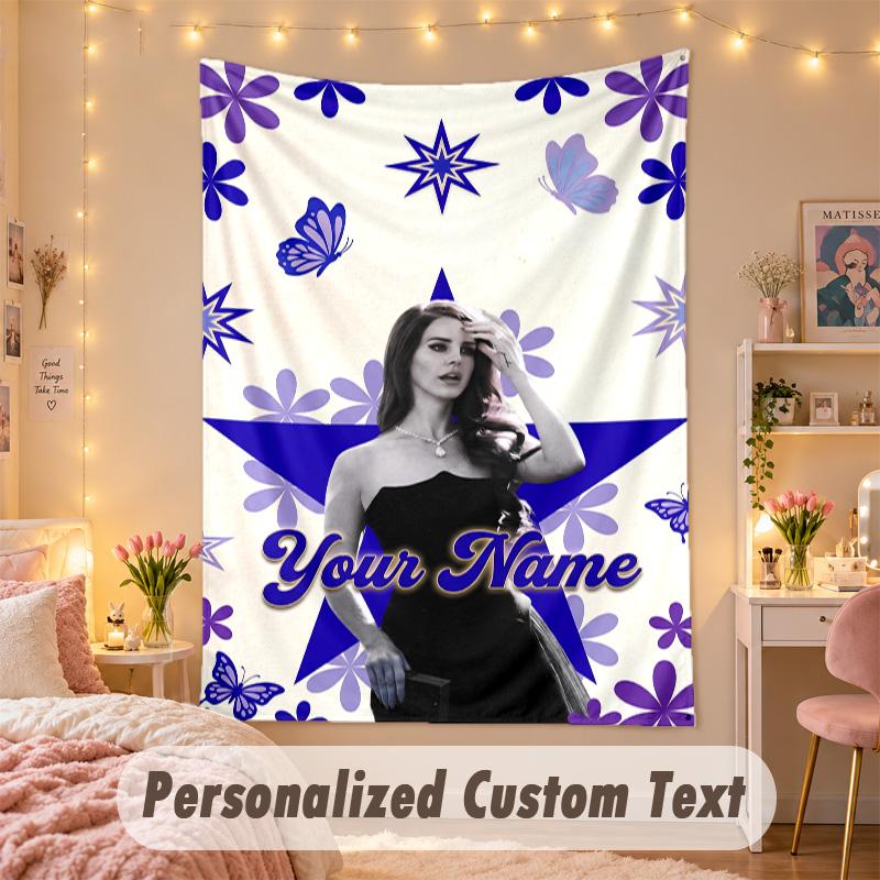Benutzerdefinierter personalisierter Wandteppich, Lana Del Rey Druck, Benutzerdefinierter Name, Text, Wandkunst zum Aufhängen für das Schlafzimmer