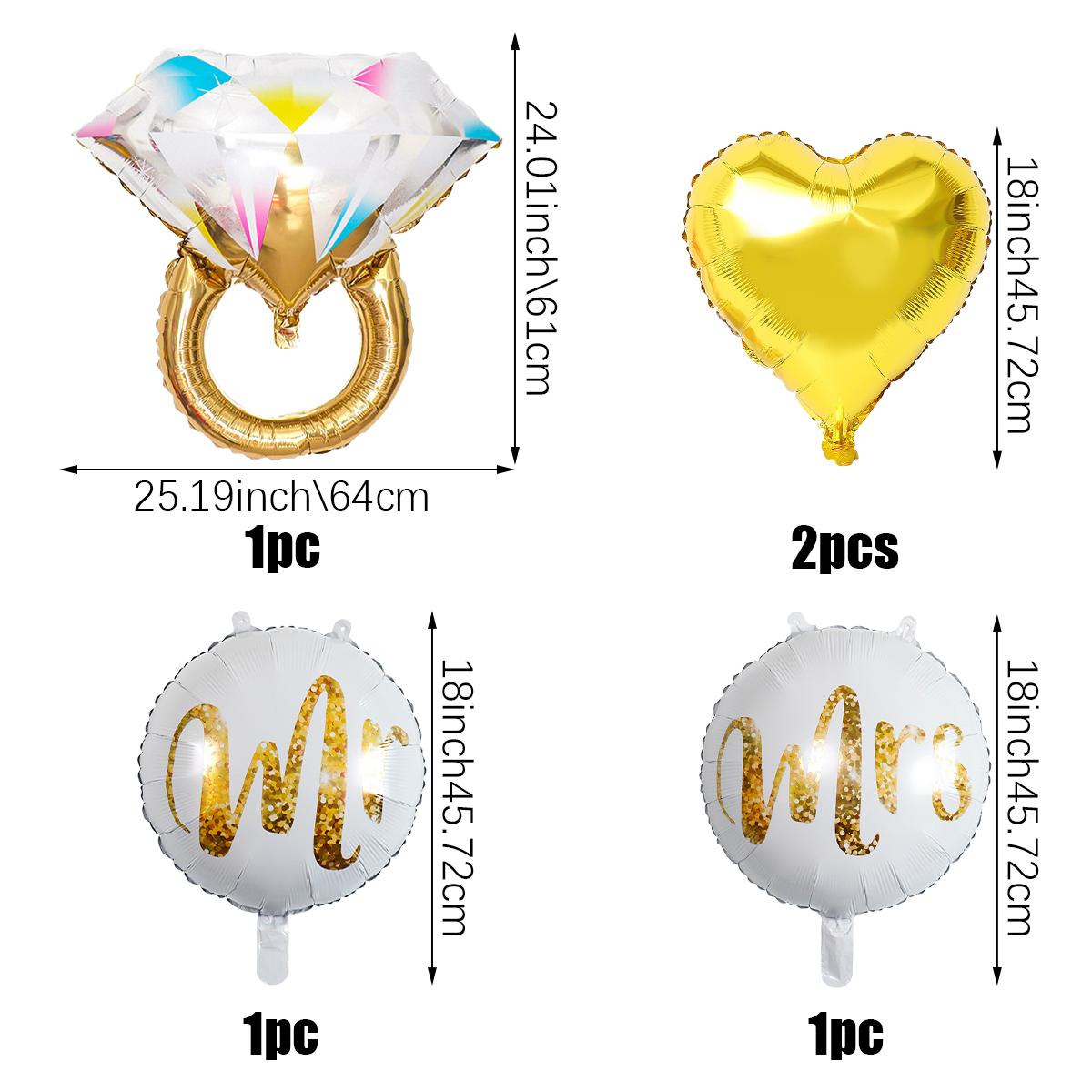 

5шт свадебных шаров Mr. и миссис. воздушные шары из алюминиевой пленки, кольцевые воздушные шары, годовщина свадьбы, вечеринка в честь Дня святого Валентина Other золотой