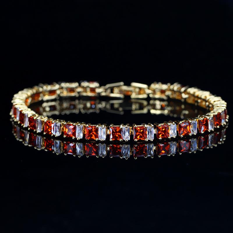 Jewelry, Environmentally Friendly Copper Electroplated Real Gold Zircon Bracelet, Inlaid Zircon Gemstone Jewelry.