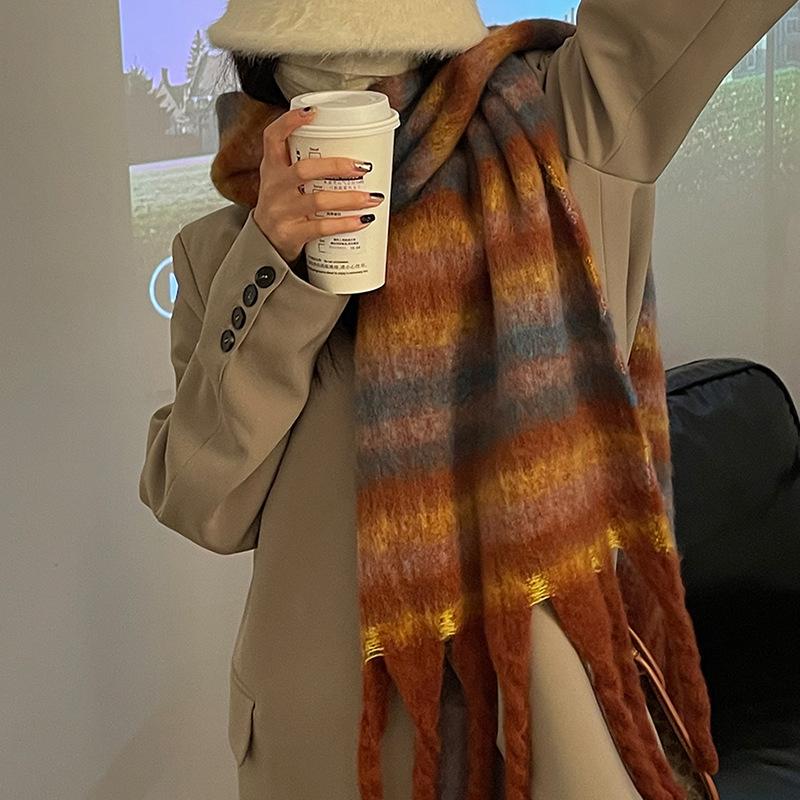 

Cool atmosphere~ pulled color scarf autumn and winter warm scarf fashion single item warm gift thick tassel