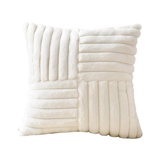 Plush Throw Pillow Cover 18x18 Inch Soft Faux Fur Striped Cushion Cover Machine Washable Fluffy Pillowcase for Sofa Living Room Bedroom Decor