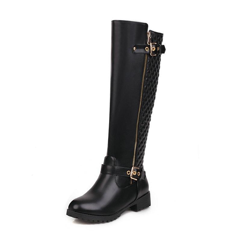 Autumn and winter new women's fashion belt buckle high boots low heel round head large size boots Martin boots