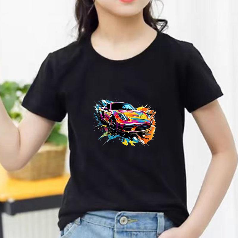 Graffiti Sports Car Graphic Tee Kids 100 Cotton Crew Neck Muticolor T Shirt Short Sleeve Breathable Top For Boys Girls Children