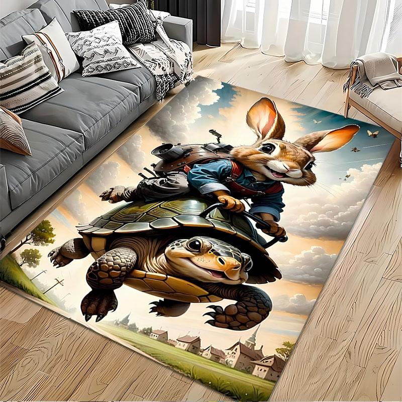 Rabbit Riding Turtle Adventure suitable as a non-slip mat for the living room or bedroom sofa