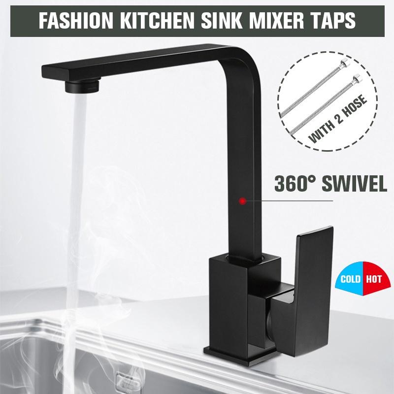 Rubinetto da Cucina Rotazione 360° Nero Acqua Potabile Foro Singolo Caldo e Freddo Acqua Pura Lavelli Montaggio su Pozzetto Miscelatore