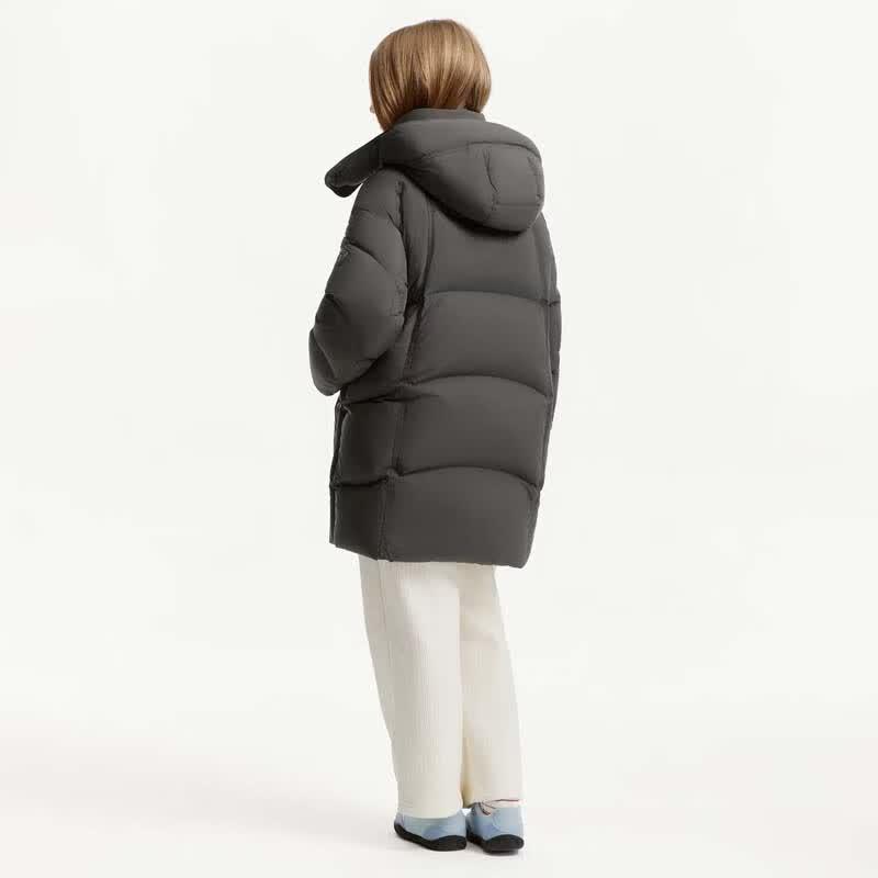 Tanboer Kids' Detachable Hood Mid-Length Down Jacket