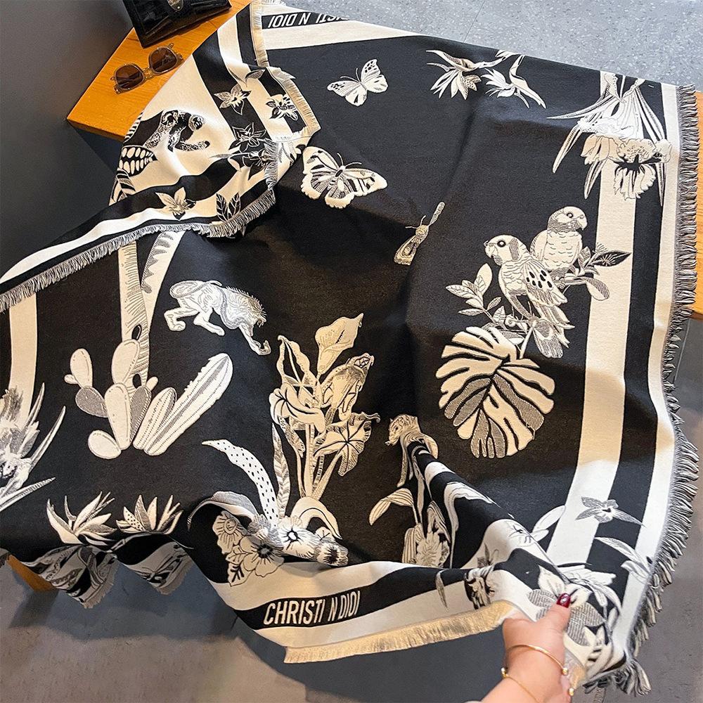 Fjäril Imitation Kashmir Stor Fyrkantig Sjal Dam Vinter Kyla Sjal Dubbelsidig Sjal Förtjockad