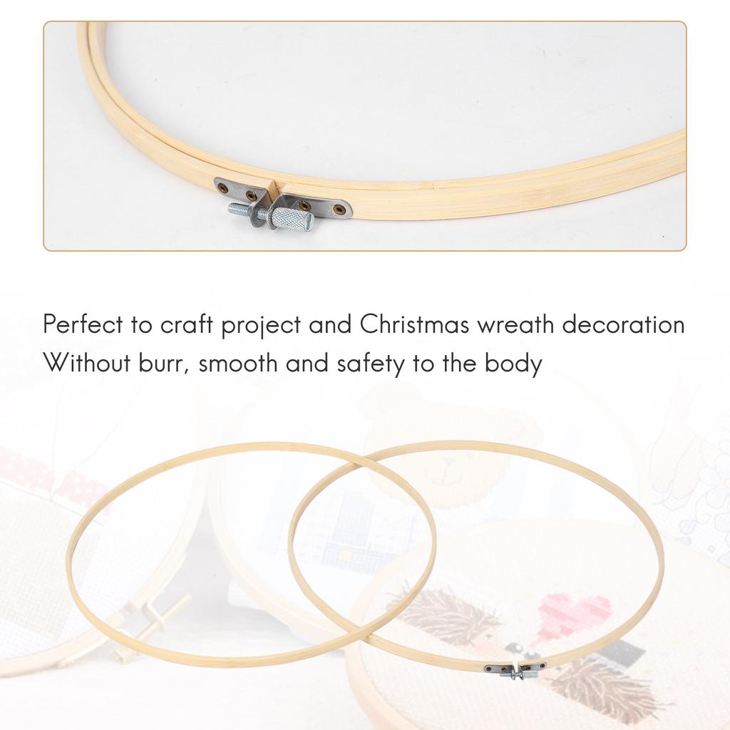 A84E-3 Pieces 14 Inch Embroidery Hoops Wooden Round Adjustable Bamboo Circle Cross Stitch Hoop Ring For Art Craft Handy Sewing