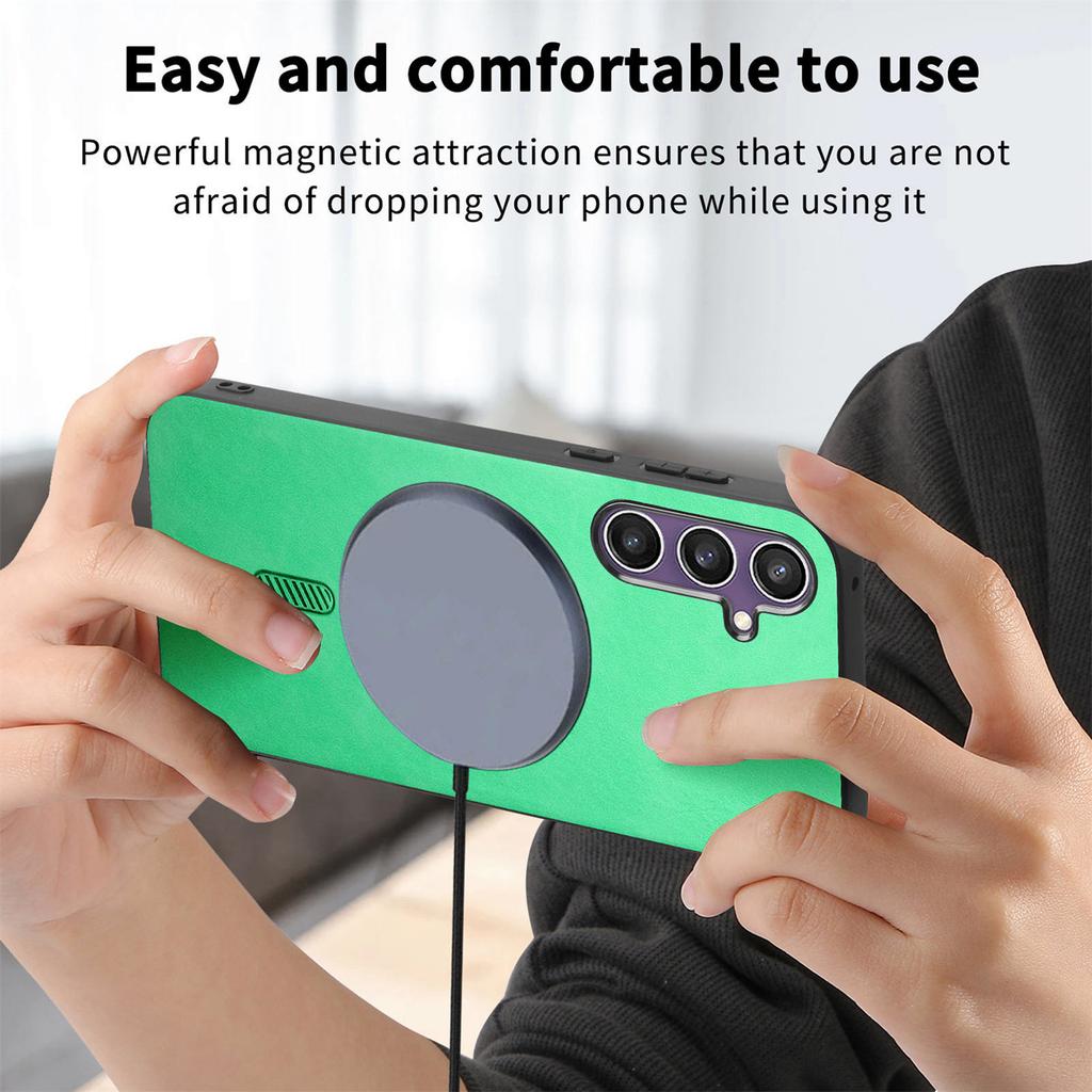 For Samsung Galaxy S23 FE Leather Back Case Compatible with MagSafe Skin-Touch Phone Cover