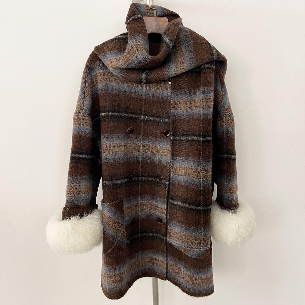 OFTBUY New Winter Women Coat Real Natural Fox Fur Cuff Turn-down Double-faced Woolen Blends Jacket Thick Warm Casual Overwear