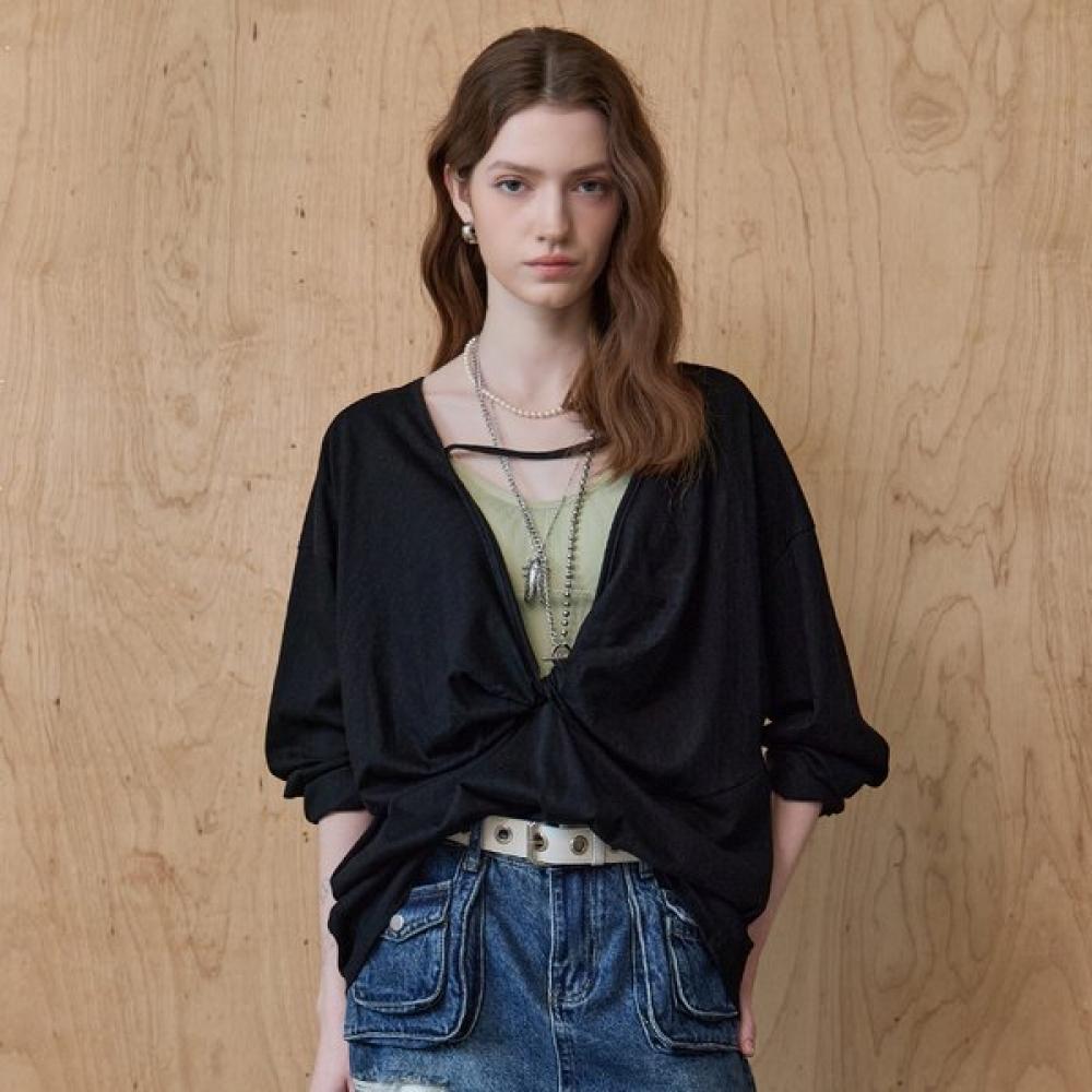 MAXZA Back Open STrap TwisT Loose T shirT ze04qT011na