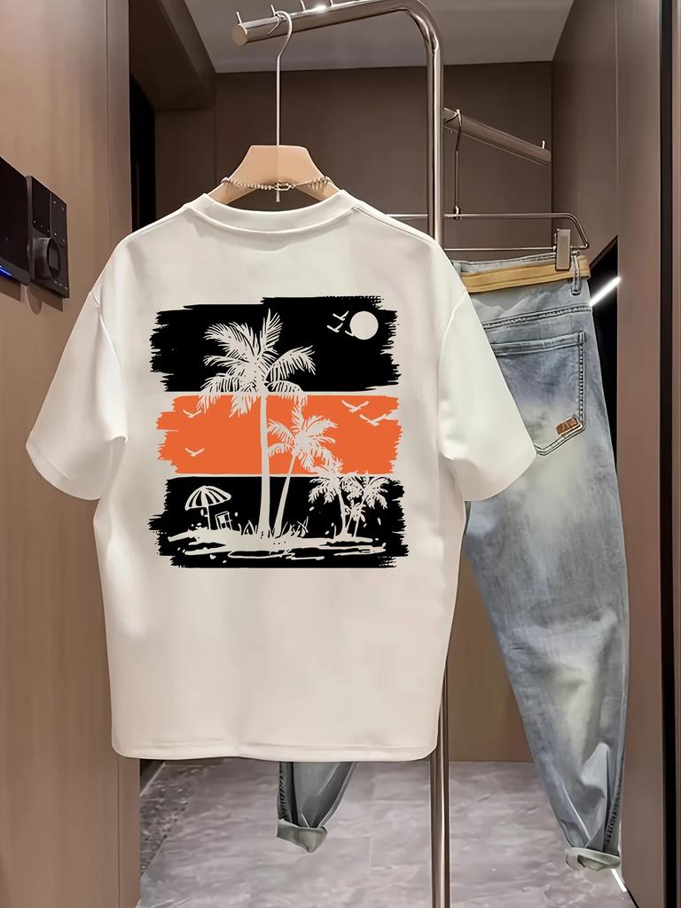 Vintage Distressed Tropical Beach Palm Tree Sunset Silhouette Graphic TShirt Summer Vacation Streetwear Cotton Unisex Tee