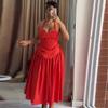 European and American women's clothing summer new African sexy banquet neck high waist pleated dress