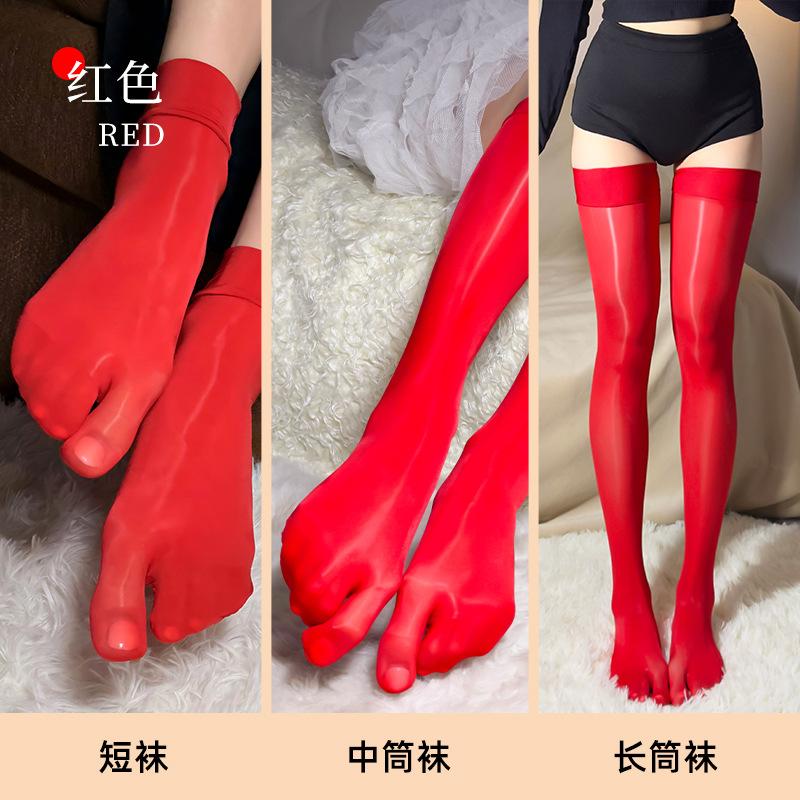 3 Paar Set Fünf-Finger-Strümpfe Öl Glänzend Pferd Zehenspaltung Damen Beliebt Mittellang Lange Kniesocken Seidig Sexy Sommer Dünn One Size beige