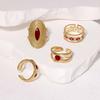 Vintage Red Drip Oil Geometric Rings for Women Stainless Steel Gold Color Heart Opening Adjustable Finger Rings Jewelry New