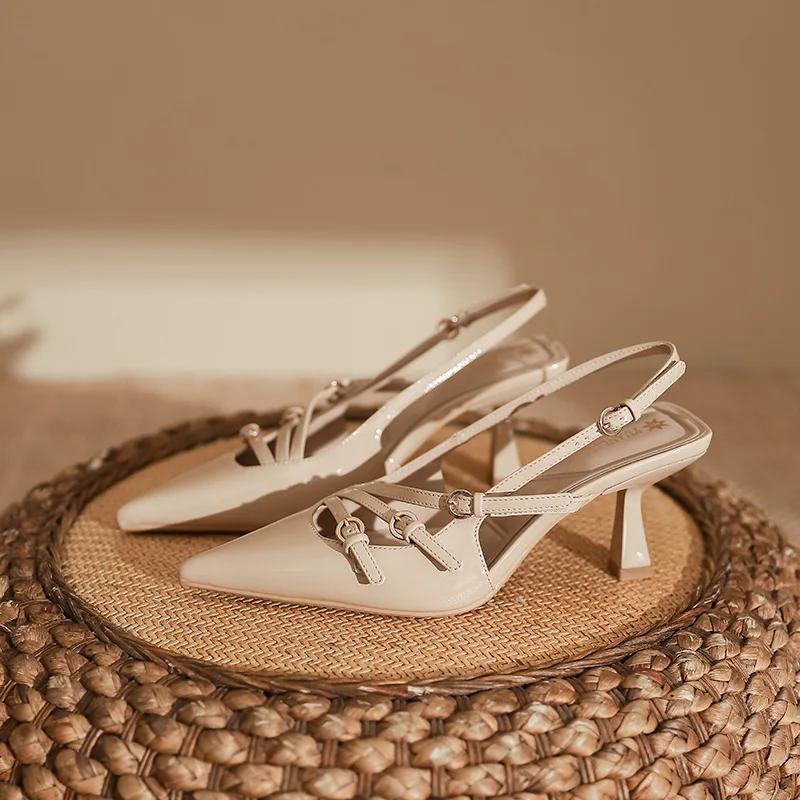 

Fashion Designer Narrow Band Buckle Strap Pointed Toe Pumps Women Summer Sexy Thin Heels Wedding Banquet Dress Mule Ladies Shoes 39 абрикосовый