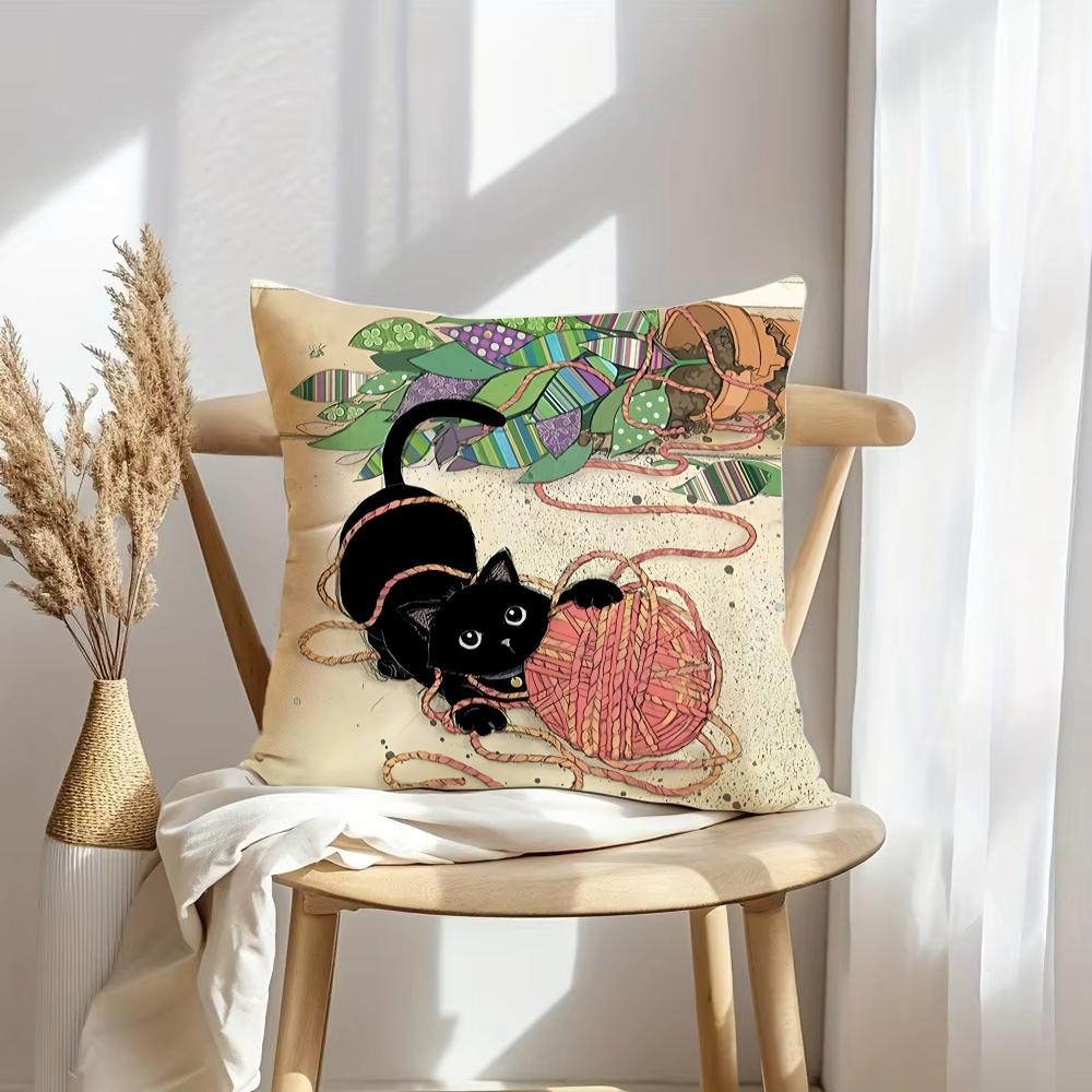 Bench Kitties Cushion Cover Soft Plush Throw Pillow Cover DoubleSided Decorative Cushion Case Sofa Bedroom Home Decor