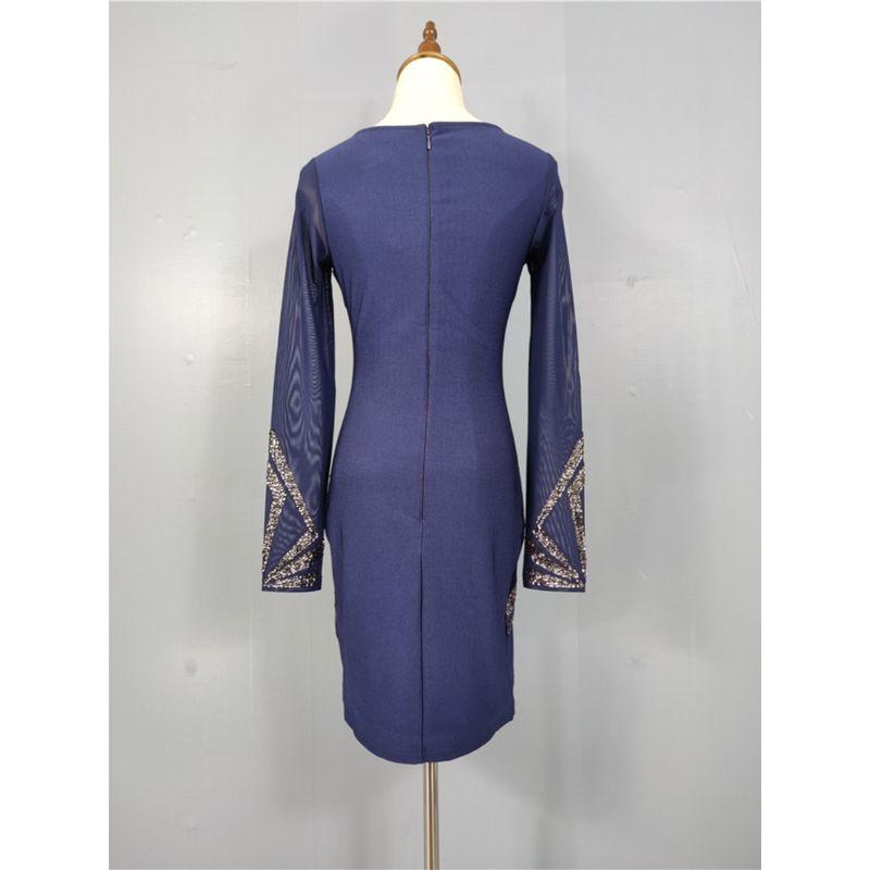 Export Li's Summer New Arrival Mesh See-through Heavy Embroidery Sequins Round Neck Slim-Fit Commute Hip Bag Elegant Dress