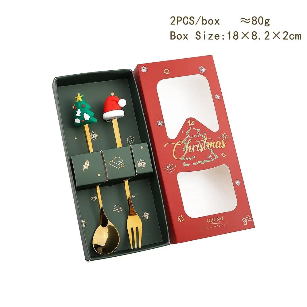 Christmas Spoon Fork Set Christmas Gift  Two-piece Dessert Cutlery Cartoon Santa Elk Xmas Tree Snowman Top Decoration Spoon 2026