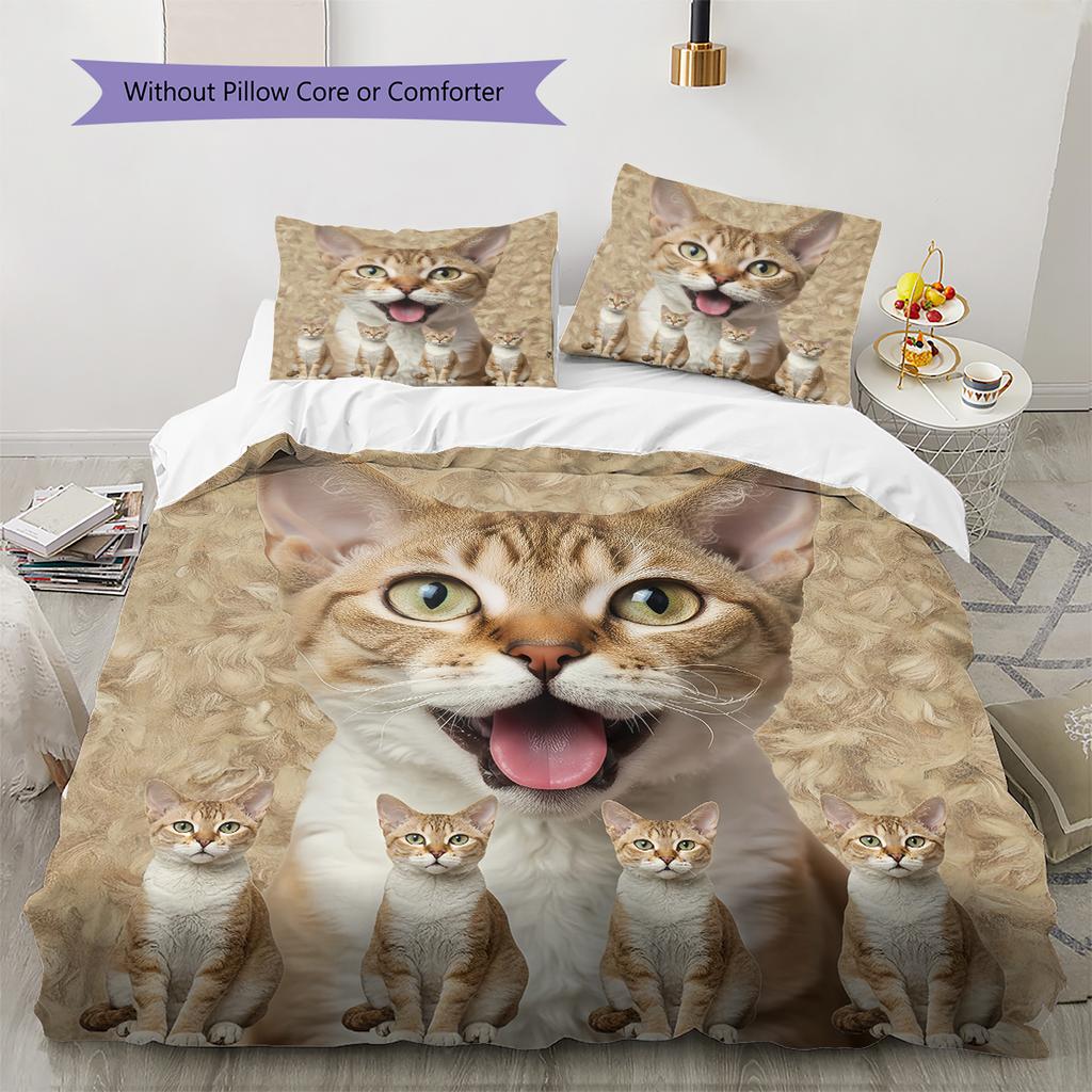 Cute Yellow Cat Pattern Bedding Quilt Set Quilt Cover Pillowcase Home Decoration Gift (1 * duvet cover + 2 * pillowcase, without core)