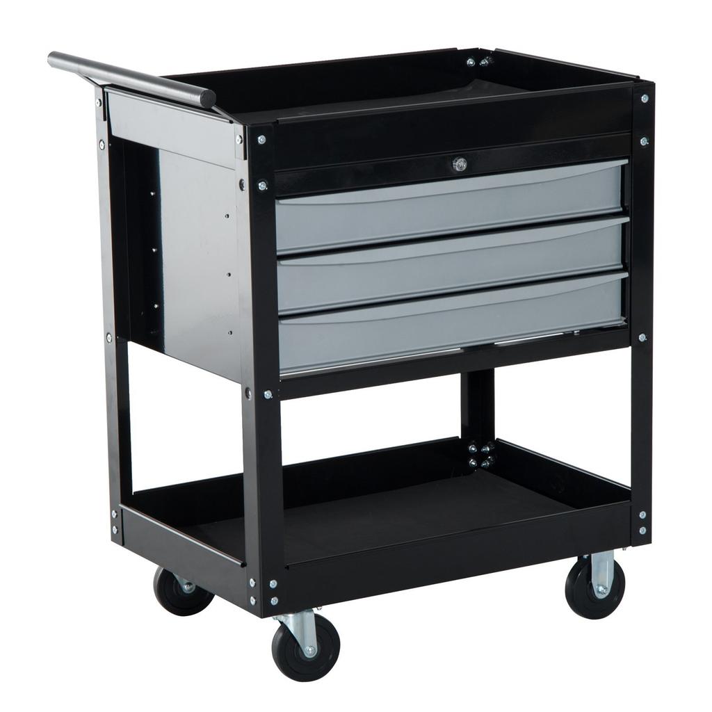 Professional Workshop Trolley Tool Chest Cabinet in Sheet Metal, Black, 68 x 46 x 88cm