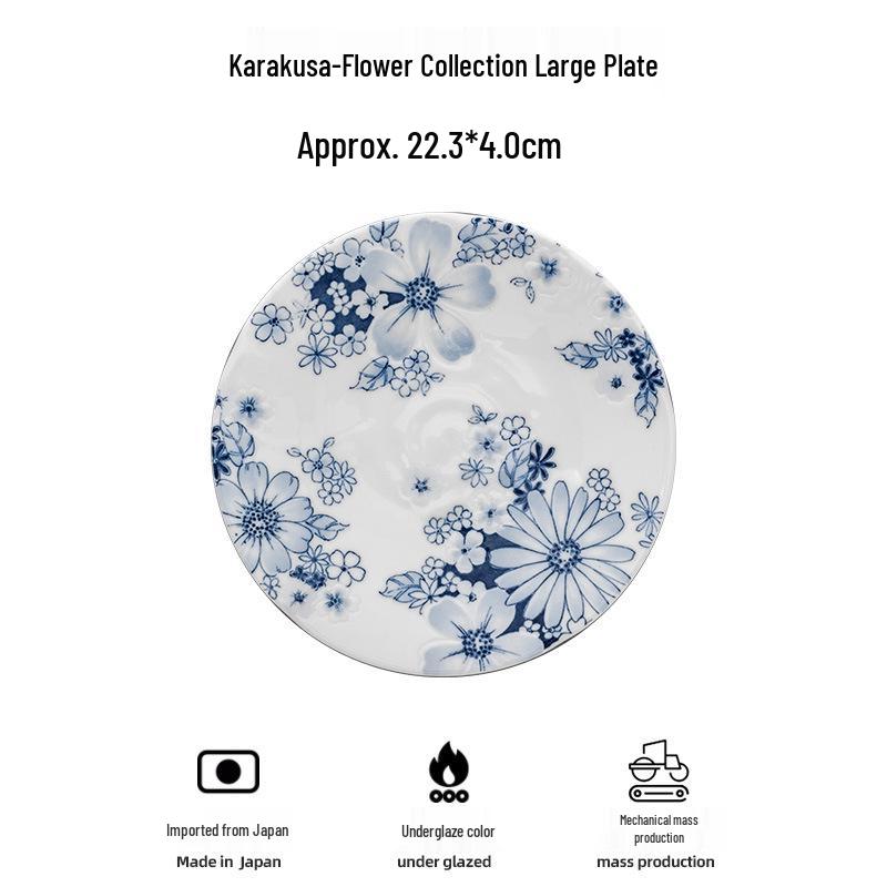 Mino Ware Hand-Painted Blue and White Ceramic Bowl - Japanese Embossed Tableware for Sushi and Soup.