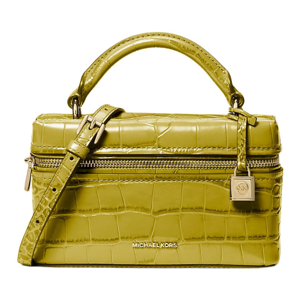 

Michael Kors MK Jana Lock Decorative Crocodile Pattern Embossed Leather Geometric Tote Bag Mini Women handbags Yellow-Green 32F5GQ1C0E-APPLE Shopping Bag Set(Basic Set+Shopping Bag)