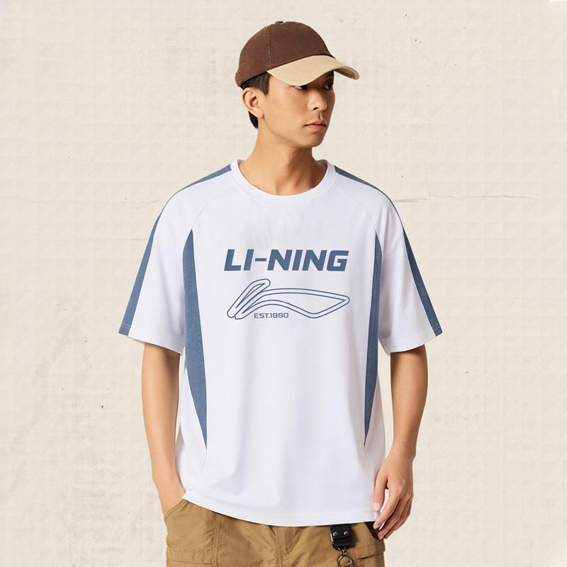 Li-Ning Versatile Pure Cotton Comfortable Casual Breathable Short Sleeve T-Shirt Unisex tops Off-White AHSW855-1