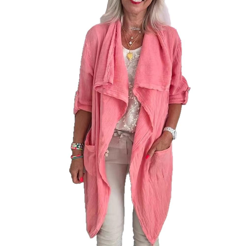 

New Women s Casual Long-sleeved Cardigan Clean Multi-color Women s Long Lapel Versatile Top S розовый