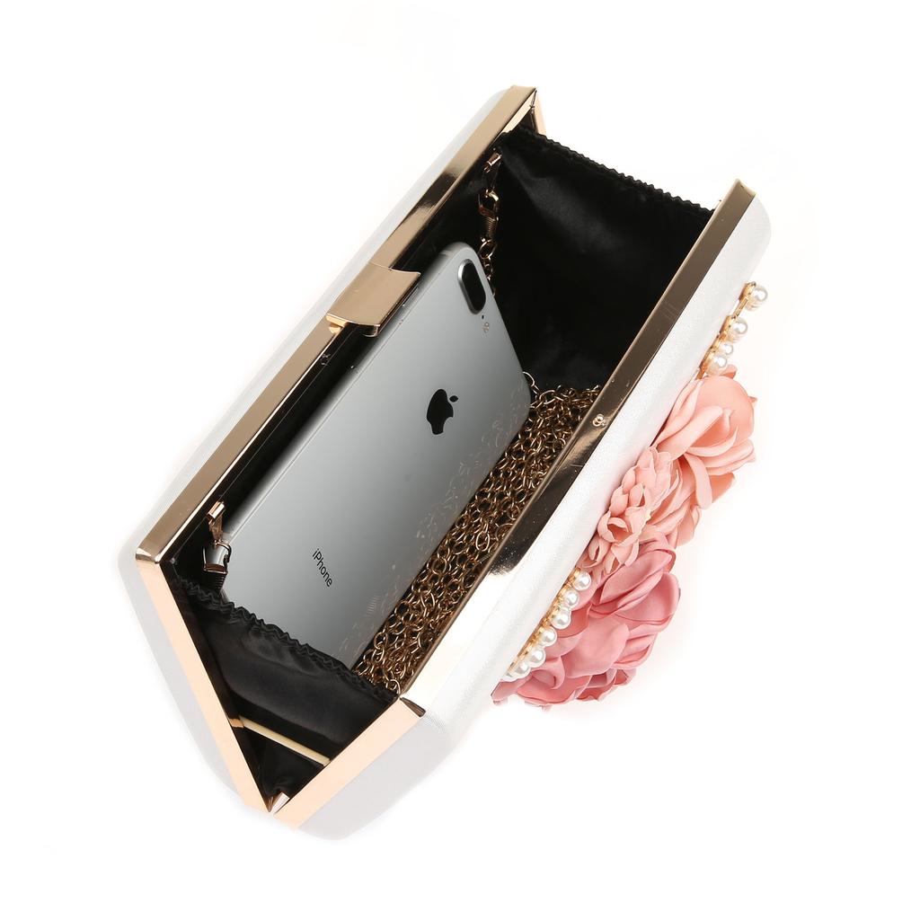 Pearl Clutch Bags Pink Color Girl Best Gift Evening Bags Flower Handmade Style Party Wedding Chian Shoulder Handbags for Luxury