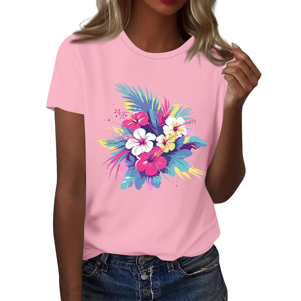 Damenmode Lässig Bedrucktes Rundhals Kurzarm T-Shirt Top T-Shirt Oberteil