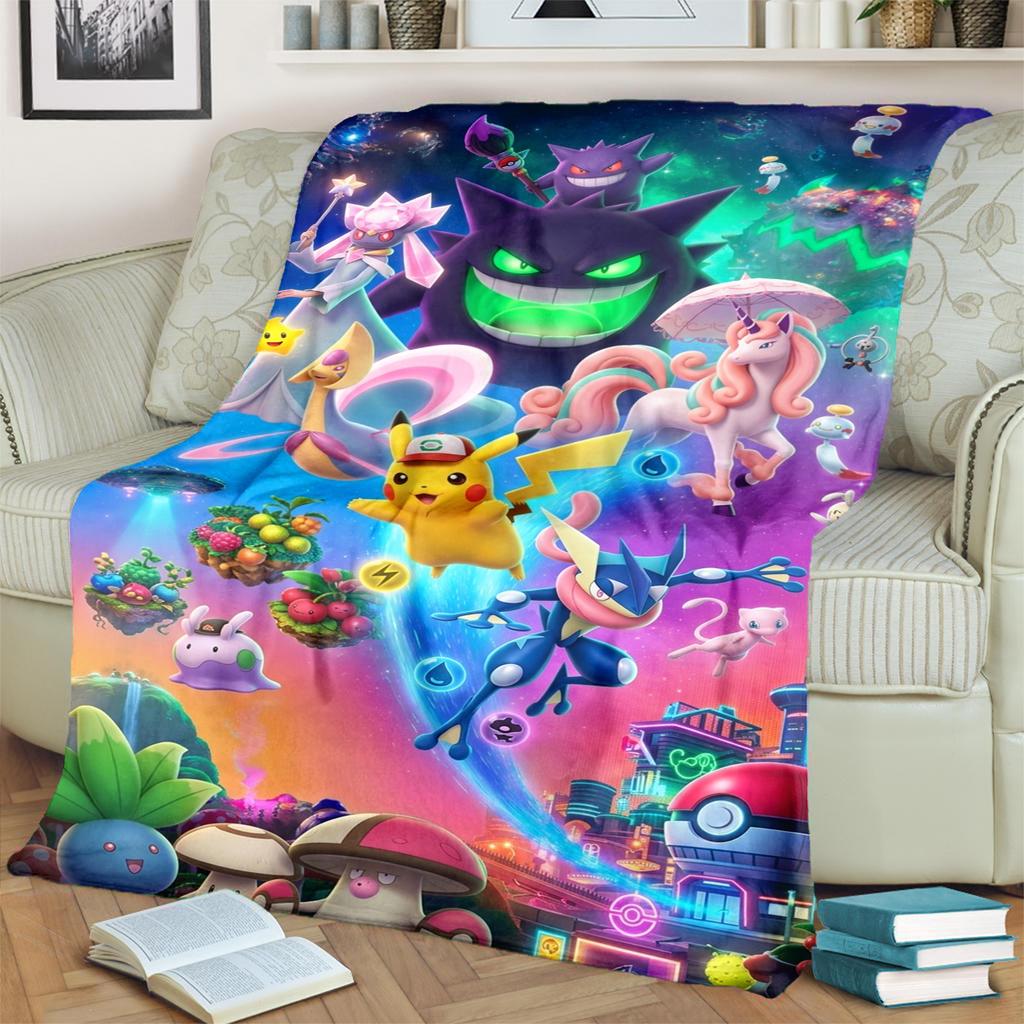 Pokémon Print Flannel Blanket for Bedrooms, Sofas, Beds, Chairs, Picnics, Travel  Warm  Comfortable-kwq173