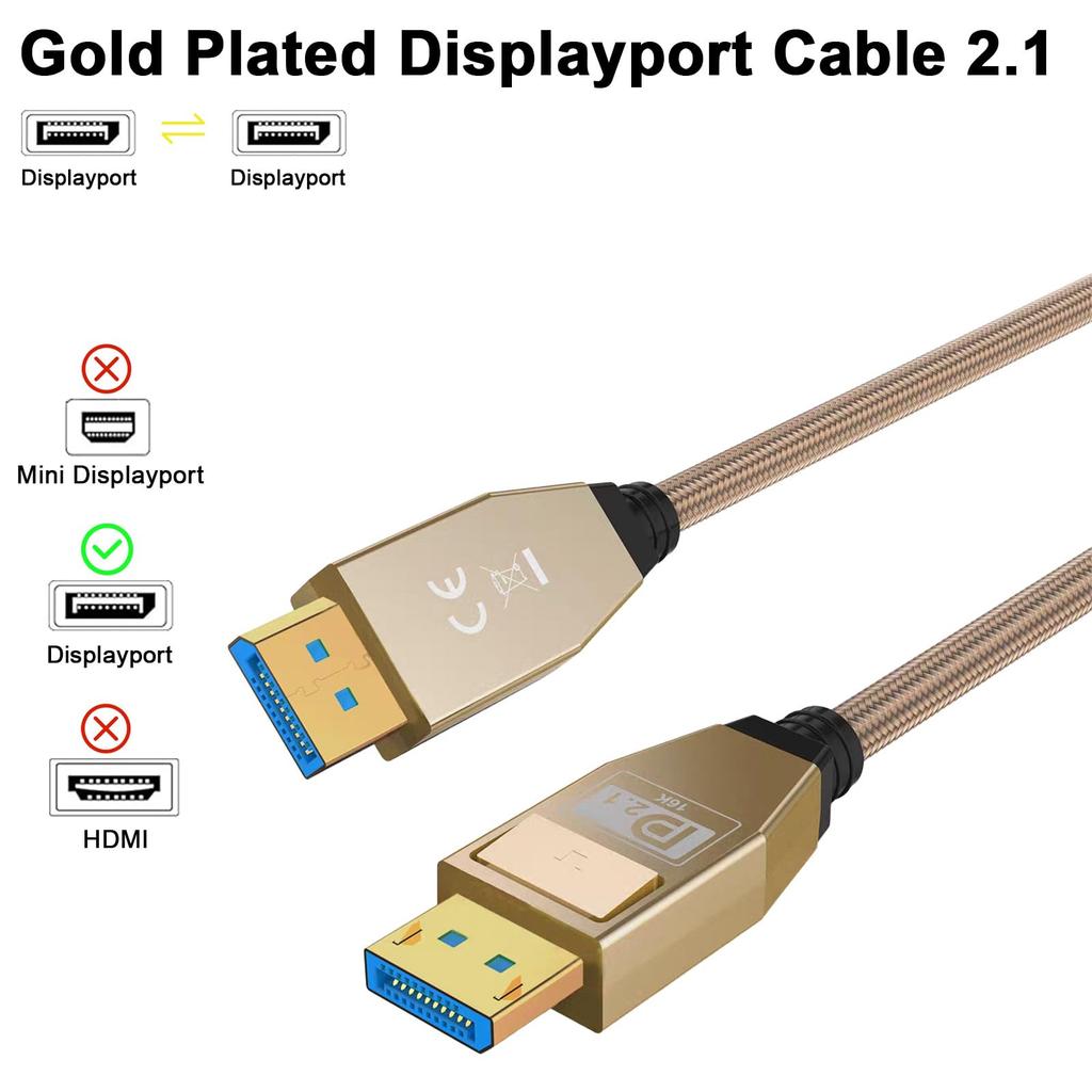 Poyiccot 16K DisplayPort 80Gbps Bandwidth DisplayPort DP80 Certified DP Male to Male Extension Cord with HDCP Compatibility for 60cm 2.1 Cable,